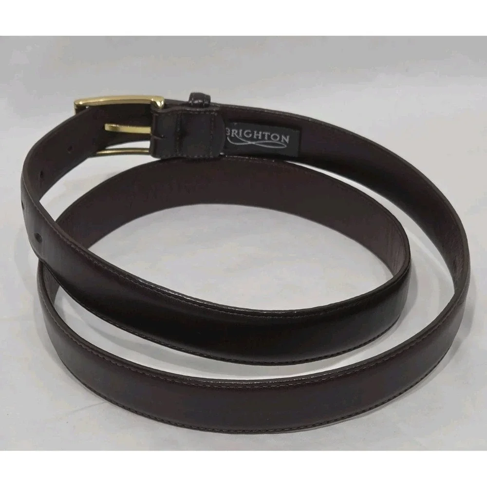 Brighton Mens Dress Belt Sz‎ 40 Mahogany Aniline Glazed Cowhide Brass Buckle USA